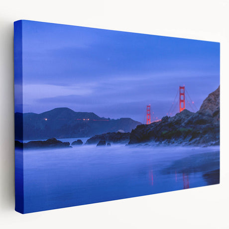 San Francisco skyline depicted in muted gray and blue tones on stretched canvas, ideal for kitchen wall art.