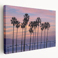 Scenic Santa Barbara coastline depicted in muted blue and green tones on a stretched canvas, ideal for kitchen wall art.