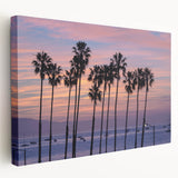 Scenic Santa Barbara coastline depicted in muted blue and green tones on a stretched canvas, ideal for kitchen wall art.
