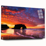 Acrylic print of a large abstract wall art depicting Santa Cruz scenery in muted earth tones.