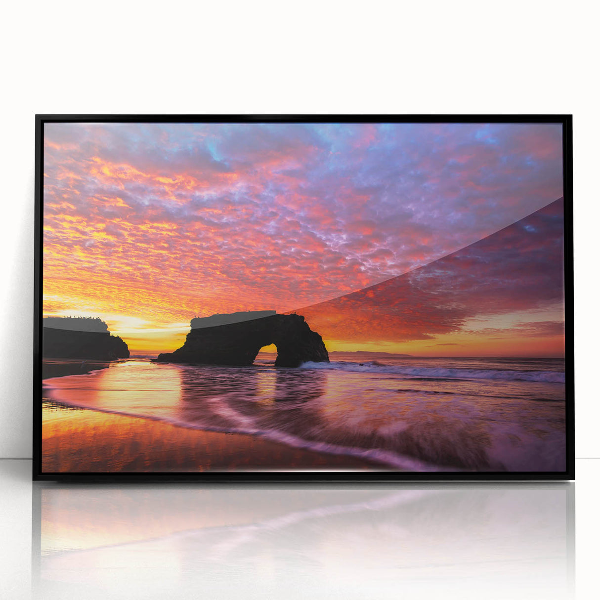 Large abstract wall art depicting Santa Cruz scenery in muted earth tones on a framed acrylic.