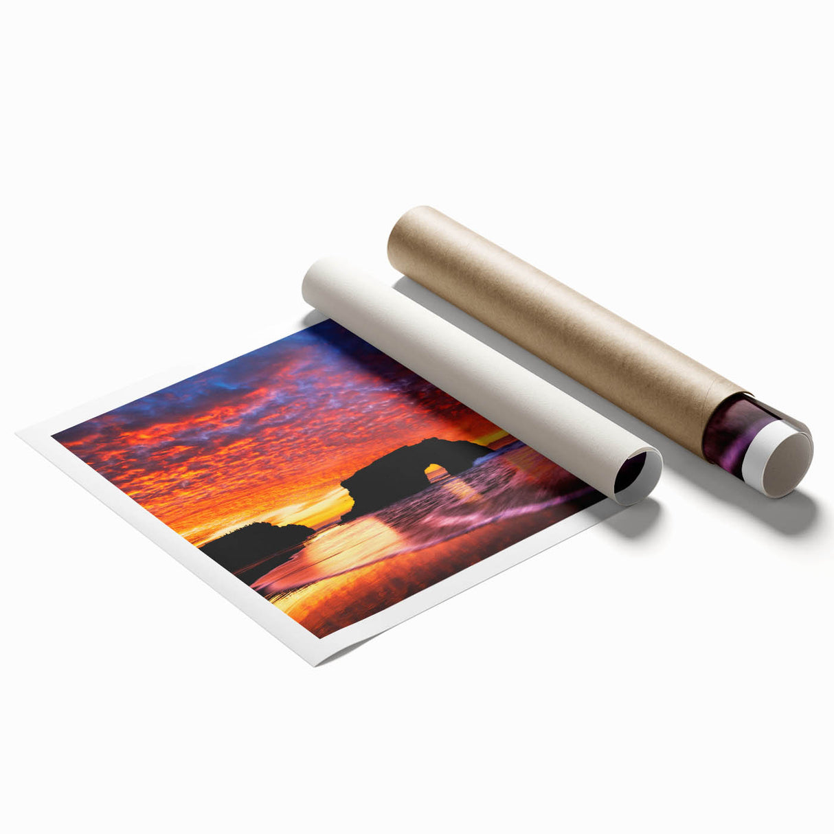Extra large rolled print of Santa Cruz scenery with muted floral elements, ideal for classy bathroom wall art.