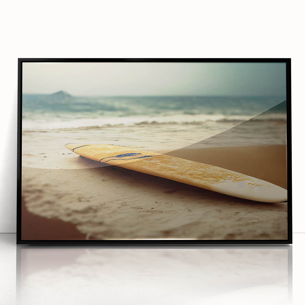 Large abstract wall art of Santa Monica in muted blue and gray tones on framed acrylic, suitable for modern art wall decor.