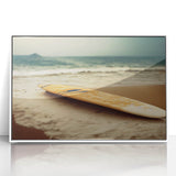 Art deco poster of Santa Monica scenery in muted pastel colors on a white framed acrylic, suitable for nursery wall art.