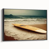 Black and white framed canvas featuring a vintage-style landscape of Santa Monica, ideal for bedroom decor.