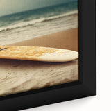 Black wall art featuring a textured Santa Monica scene in vibrant colors on a framed canvas, ideal for living room decor.