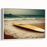 Vintage poster art of Santa Monica in colorful tones on extra large framed canvas, ideal for living room decor.