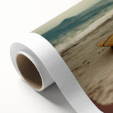 Art deco poster of Santa Monica scenery on rolled canvas, featuring pastel shades, ideal for nursery wall art.