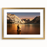 Extra large abstract art print of Yosemite scenery in a gold frame, featuring textured brush strokes and earthy tones.