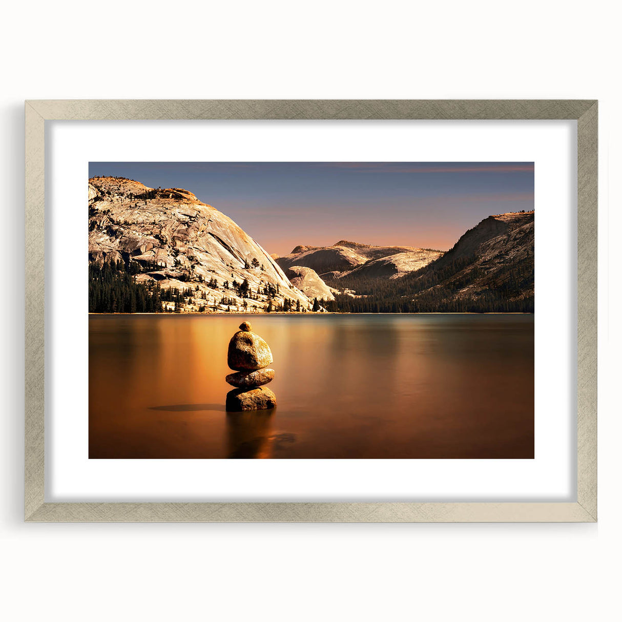 Textured abstract art print of Yosemite scenery in muted earth tones on a framed canvas, suitable for bedroom decor.