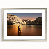 Textured abstract art print of Yosemite scenery in muted earth tones on a framed canvas, suitable for bedroom decor.