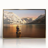 Large art print of Yosemite scenery in mid-century modernist style, framed in gold acrylic.