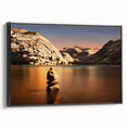 Black and white framed canvas of Yosemite landscape, ideal for bedroom decor, featuring a vintage poster art style.