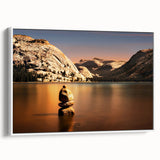 Vintage poster art of Yosemite scenery in colorful palette on extra large framed canvas, ideal for living room decor.