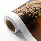 Art deco poster of Yosemite scenery in muted earth tones on rolled canvas, ideal for nursery wall art or dining room decor.