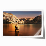 Yosemite landscape in earthy green and blue tones on a rolled canvas print, suitable for art wall dining room.