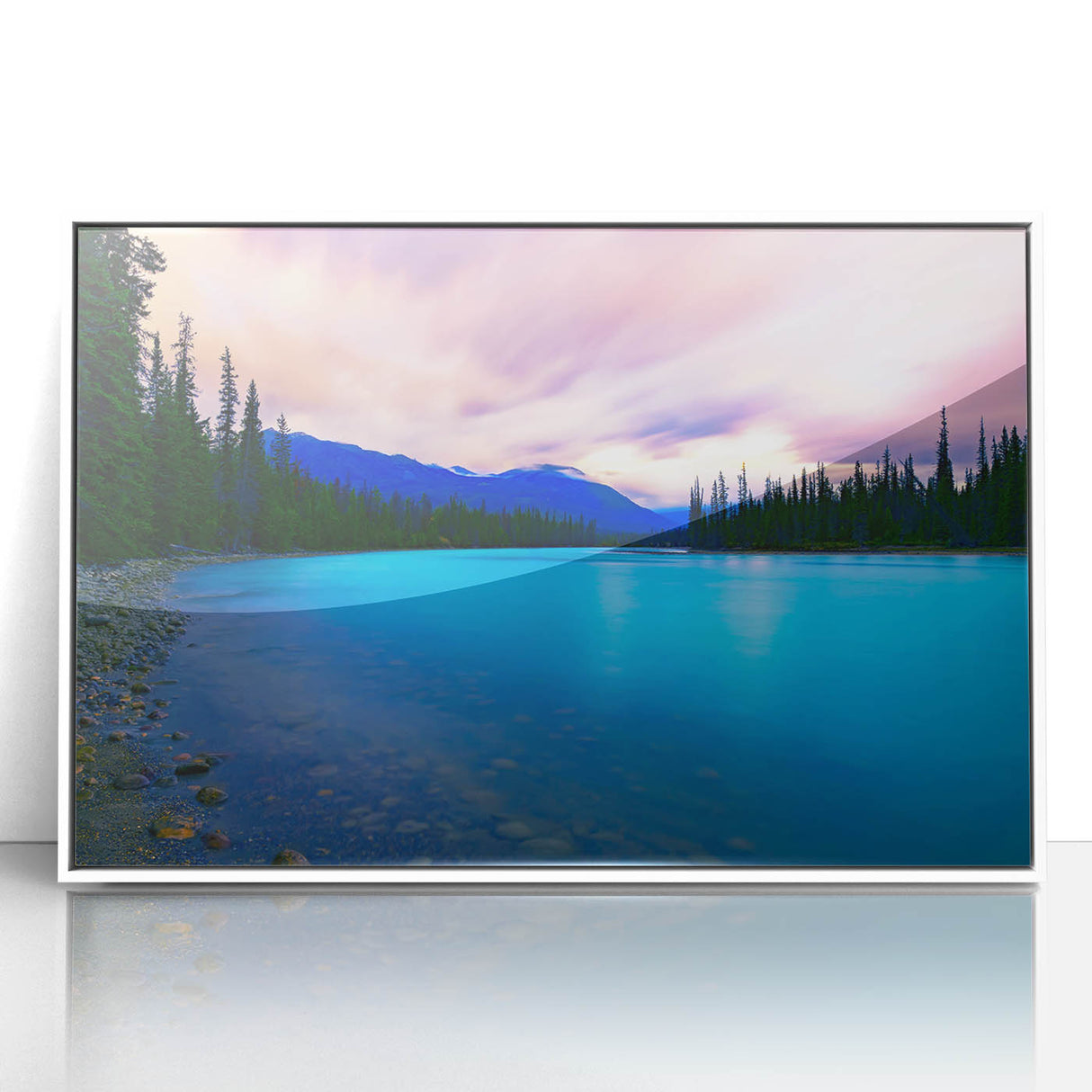 Acrylic print of a serene Vail, Colorado landscape in muted earth tones, framed in white, suitable for modern art wall decor.