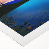 Art deco poster featuring a snowy Vail, Colorado landscape in muted blue and white tones on rolled canvas.