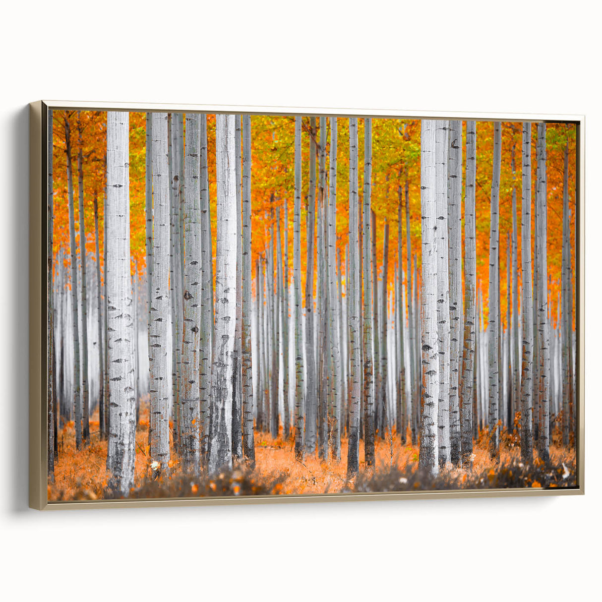 Framed canvas featuring a vintage-style landscape painting of Aspen, Colorado in muted gold and black tones.