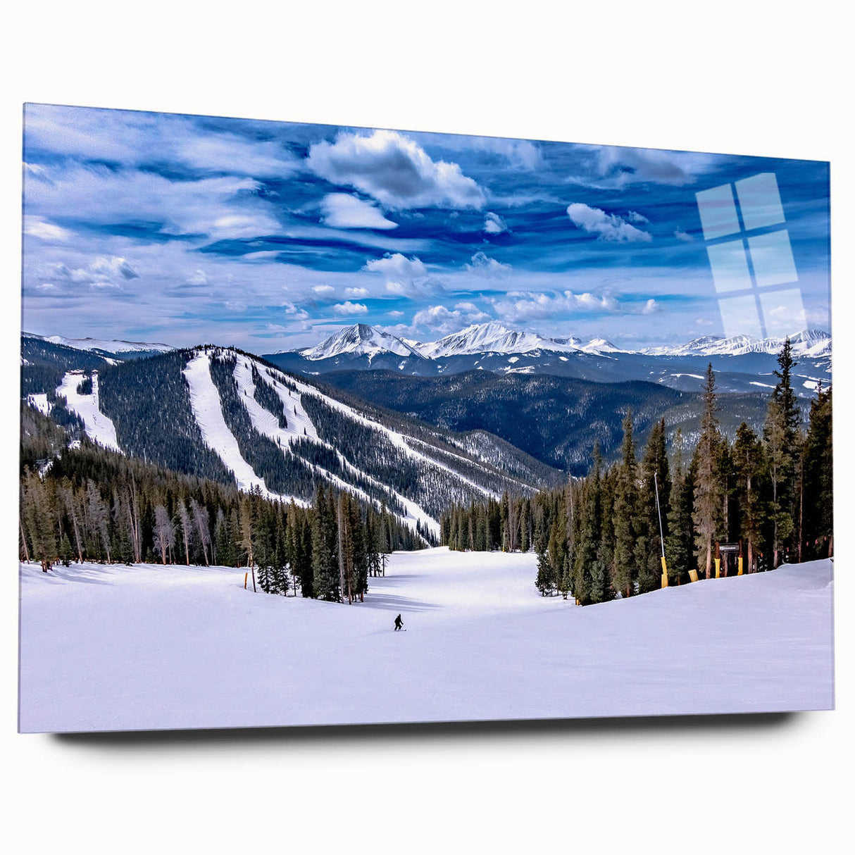 Large abstract wall art featuring a Colorado landscape in muted earth tones on acrylic glass.