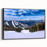 Black and white framed canvas of a Boulder, Colorado landscape in a vintage poster style, ideal for bedroom decor.