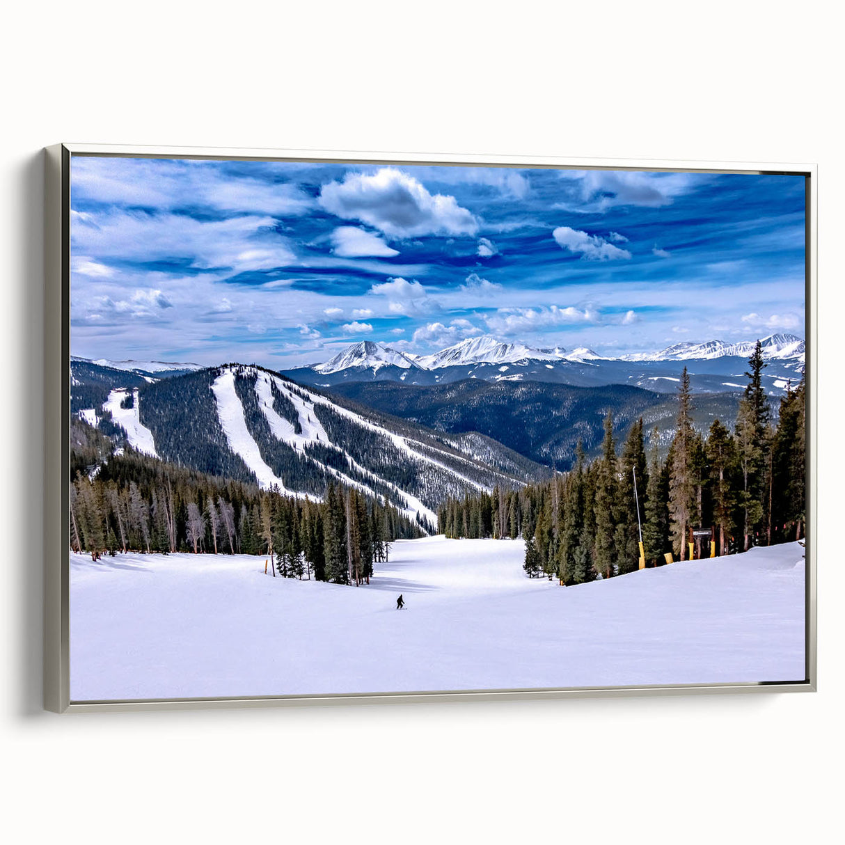 Landscape art painting of Boulder, Colorado on framed canvas, featuring colorful vintage poster art style.
