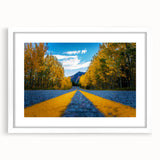 Abstract art print of Denver skyline in muted gray and blue tones on a framed canvas, suitable for dining room decor.