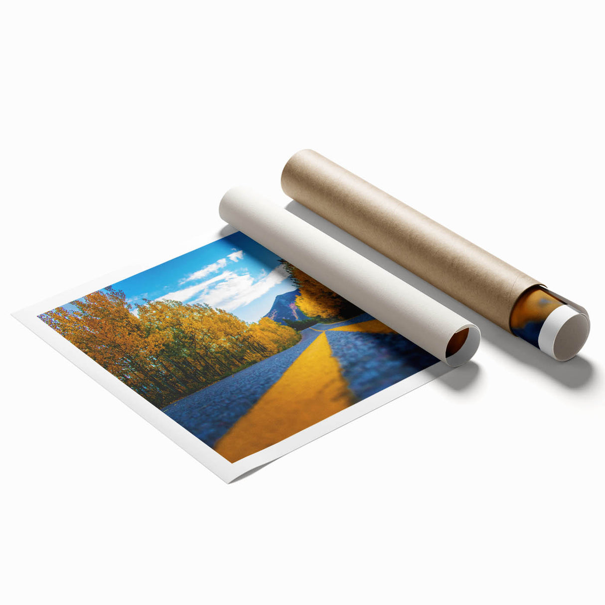 Rolled print of Denver scenery with muted green and blue tones, ideal for large living room wall art.