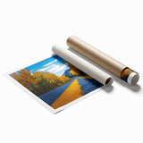 Rolled print of Denver scenery with muted green and blue tones, ideal for large living room wall art.