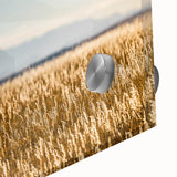 Large abstract depiction of Pikes Peak in muted earth tones on acrylic glass.