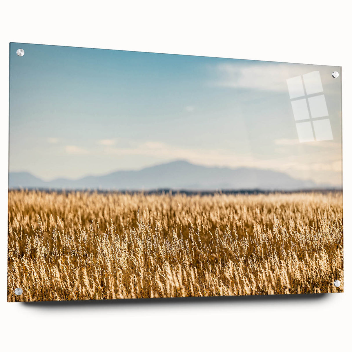 Acrylic print of Pikes Peak, featuring muted earth tones and abstract style, suitable for bedroom or dining room decor.