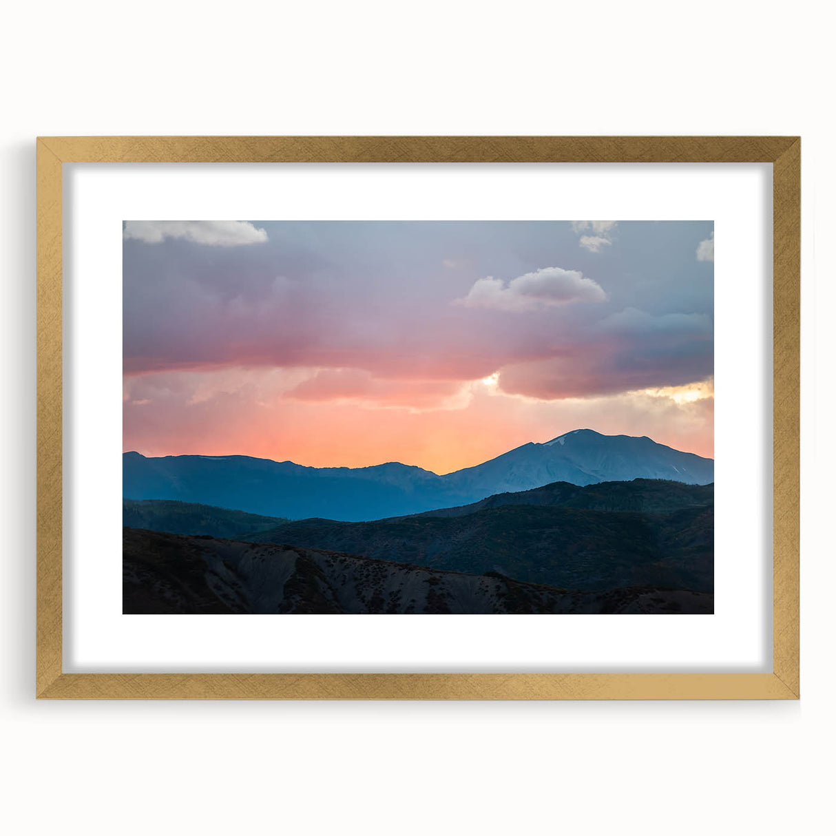 Extra large wall art of the Rocky Mountains in Colorado, featuring textured abstract art prints in earth tones.