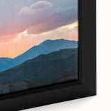 Extra large framed canvas of the Rocky Mountains in textured black with colorful highlights, ideal for living room decor.