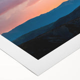 Art deco poster of the Rocky Mountains in muted green and brown tones on rolled canvas, suitable for dining room wall art.