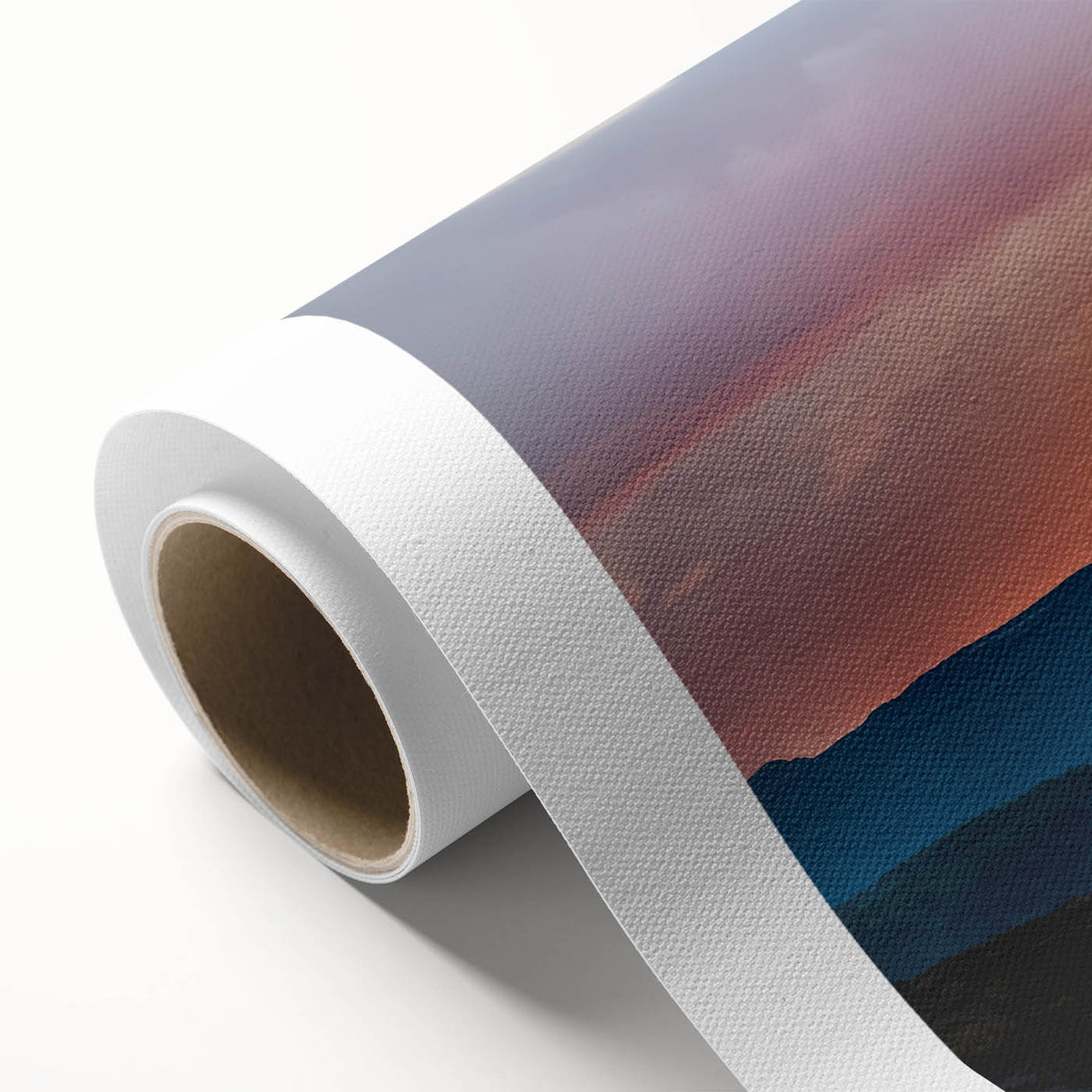 Art deco poster of the Rocky Mountains in muted earth tones on a rolled canvas, ideal for nursery wall art.