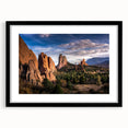 Extra large abstract art print of Colorado Springs in vibrant colors on a textured canvas, framed in black.