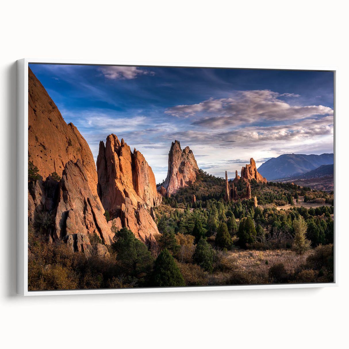 Vintage poster art of Colorado Springs with colorful palette on extra large framed canvas, ideal for living room decor.