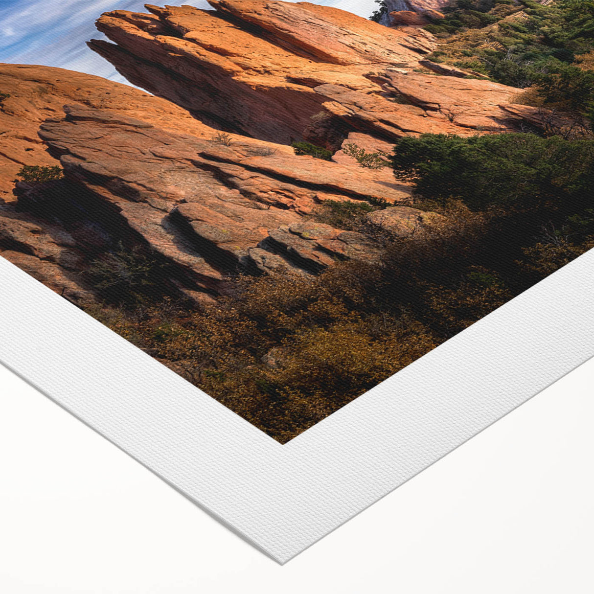 Art deco poster of Colorado Springs scenery in muted earth tones on rolled canvas, suitable for dining room wall art.