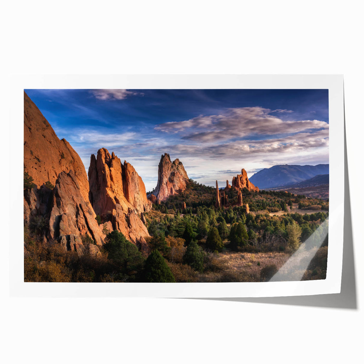 Rolled print of Colorado Springs scenery in muted earth tones, ideal for art wall dining room.