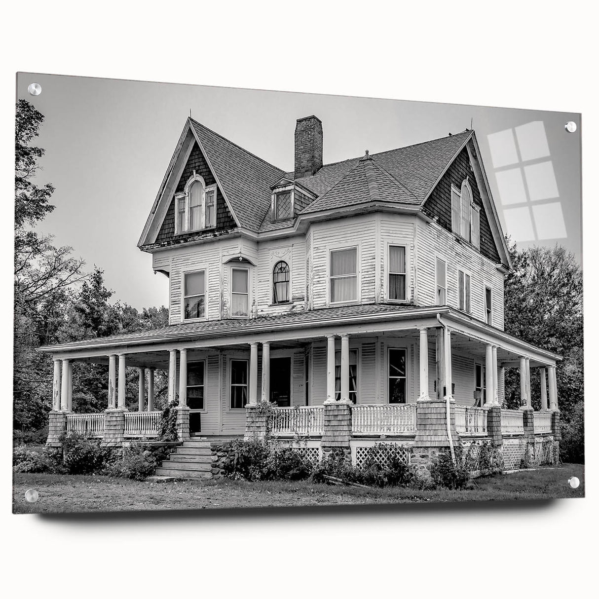 Acrylic print of a large abstract depiction of the Connecticut scenery, using cool blues and greens.