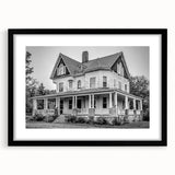 Abstract art print featuring a colorful, textured depiction of a Connecticut scenery on a large black-framed canvas.