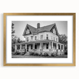 Extra large abstract art print of a textured Connecticut scenery in muted earth tones, framed in gold.