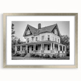 Textured abstract art print of Connecticut scenery in muted blue and green tones, framed in silver, ideal for bedroom art.