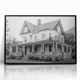 Large abstract wall art depicting a Connecticut scenery in muted gray tones on a framed acrylic.