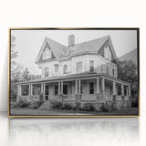 Mid-century modernist acrylic print featuring a Connecticut landscape in muted earth tones.