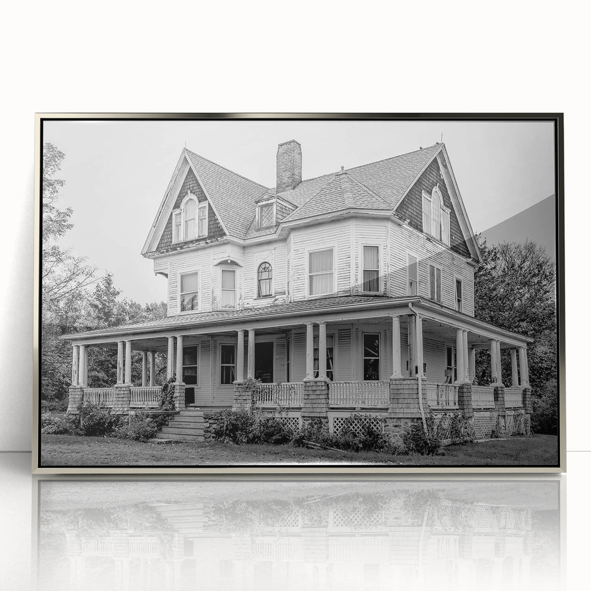 Mid-century modernist art depicting the Connecticut landscape in muted earth tones on framed acrylic.