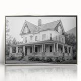 Mid-century modernist art depicting the Connecticut landscape in muted earth tones on framed acrylic.