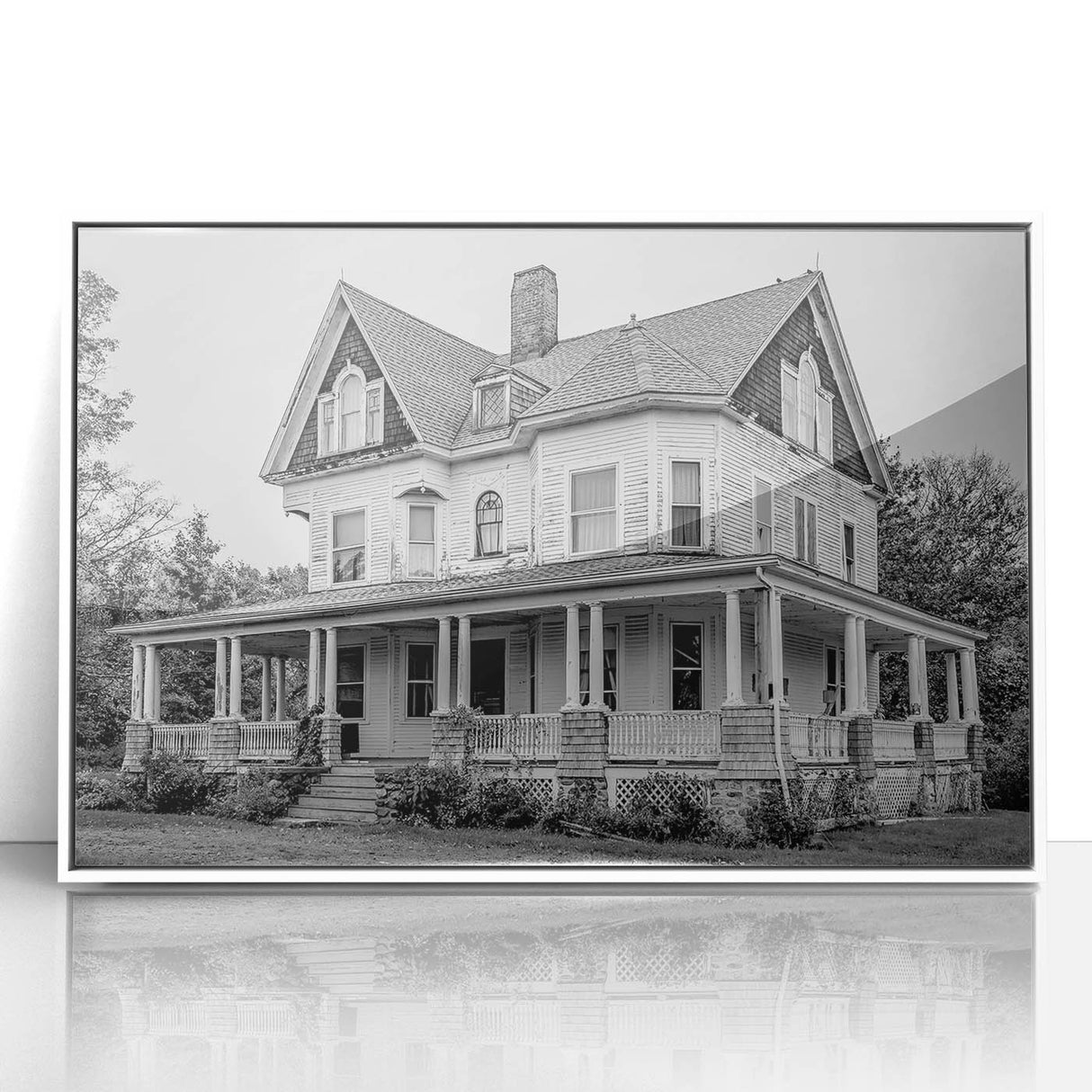 Art Deco poster of Connecticut scenery in muted blues and grays, framed acrylic, ideal for modern nursery wall art.