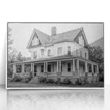 Art Deco poster of Connecticut scenery in muted blues and grays, framed acrylic, ideal for modern nursery wall art.