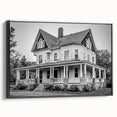 Black and white landscape art painting of Connecticut scenery on framed canvas, ideal for bedroom wall decor.